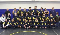 The 2008-2009 Oroville Hornet Wrestling Team is: (front row, L-R) Leonel Delgado, Pablo Antonio Jr., Branden Swenson, Alex Kelly, Bryce Woodruff, Davis Castillo, Alex Alverez, (middle row) Marcus Rounds, Austin Nigg, Mike Lynch, Justin Miller, Timmy Porte