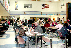 735a Residents of Tonasket and the surrounding area enjoying the Tonasket Kiwanis 25th Annual Ground Hog Dinner on Saturday, Feb. 7, in the Tonasket High School Commons. Kiwanis Treasurer Jack Gavin said about 326 meals were served. The money raised goes to fu