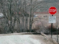 A private railroad crossing on the Cascade and Columbia River Railroad which is a short-line that moves goods between Wenatchee and Oroville. There are approximately 170 private crossings leased from the railroad along the line.