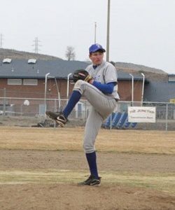 Photo by Terry MillsTonasket senior Jeramy Dellinger pitching against Chelan in the second game of a doubleheader on Saturday, March 28. Chelan won the first game 11-0 and the second game 22-0.