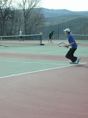 Photo by Emily HansonBrett Hendrick preparing to hit the ball against Nick Schulz of Liberty Bell on Thursday, March 26. Hendrick won 6-2 and 7-5.