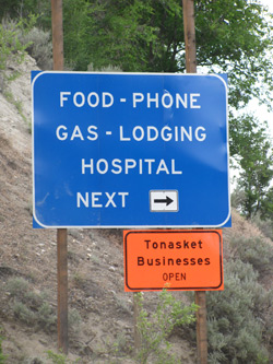 880a Still in Business - Despite a detour, Tonasket is still open for business. The Washington State Department of Transportation has put up a sign informing travelers on the County Highway 7 detour that the Tonasket businesses are still open. Photo by Emily H