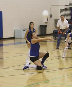 Tonasket senior April Webber dug deep to return the ball to Chelan during Tonasket’s home loss on Tuesday, Sept. 22.Photo by Terry Mills