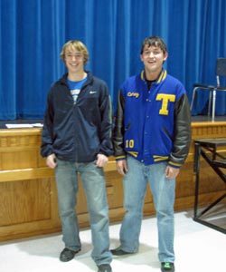 Spencer Podkranic (left) and Corey McCrarey were the only seniors on the Tonasket High School cross country team this past season. McCrarey received a first-year letter, was chosen as a Caribou Trail League Honorable Mention and was chosen as the team cap