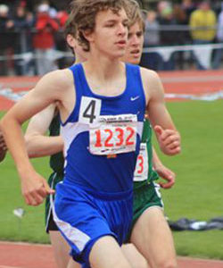 Tonasket sophomore Damon Halvorsen running in the 3200 meter race on Saturday, May 29 at the State Track meet in Cheney. Halvorsen finished the race in 11th place with a time of 10:27, a personal record and only six seconds behind the seventh place runner