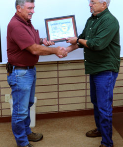 Rod Noel, Oroville’s Superintendent of Public Works, was awarded a plaque for his 25 years of service to the City of Oroville by Mayor Chuck Spieth. “We appreciate everything you do, your service is invaluable,” said Mayor Spieth in making the prese