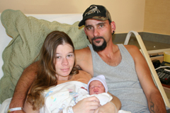 April Mathis and Mike Sheldon, Jr. are the proud parents of Ethan Blake Sheldon, the first baby to be born in the new North Valley Hospital addition. Ethan was born on Thursday, Sept. 30 at 8:36 a.m. weighing five pounds, seven ounces and measuring at 19