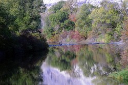 1524a A cofferdam is visible where Colville Tribal workers are constructing a structure in the Similkameen River at its confluence with the Okanogan River just south of Oroville. The project will divert some survivability of summer Chinook salmon eggs that are