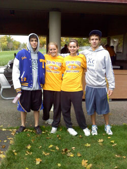 1550a Four Tonasket cross country runners (left to right): Jake Hickman, Jessica Spear, Kyndra Dellinger and Damon Halvorsen qualified for the State Cross Country meet with their races at the District 6/7 Championships. Submitted by Elaina Halvorsen