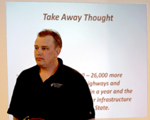 Keith Collier, Train Master of the Cascade and Columbia River Railroad, gives a presentation to the Oroville Chamber of Commerce at their Thursday, April 14 meeting. Photo by Gary DeVon