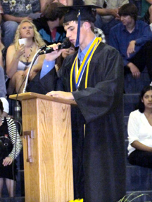 Photo by Emily HansonValedictorian Ty Thornton giving his address duringthe THS graduation on Saturday, June 11. “Looking at our community here inTonasket, responsibi