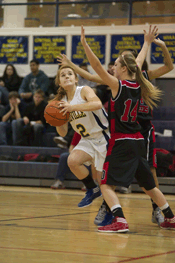 Photo by Brent Baker - Callie Barker had several key baskets for Oroville during its come-from-behind victory over Omak.