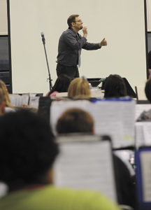 A big part of Jeff Sandberg Jr's job with a band this size was to keep the kids focused and their attention on his conducting.