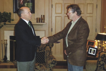 Tonasket veteran Michael Stewart meets with "First Mike" Gregoire, husband of Governor Chris Gregoire and a proponent of veterans' affairs, at the Governor's mansion last month.