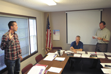 Travis Loudon is given the oath of office as the Oroville School Board's newest director at the Monday, July 30 meeting. Photo by Gary DeVon