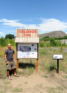 Brian Tanzman at the Similkameen Trailhead in Oroville. Tanzman is hiking the 1200 mile Pacific Northwest National Scenic Trail and Oroville is the halfway point. He spent a few days resting up at the Camaray Motel before continuing his journey up the Sim