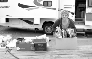 Brenda Turner at food distribution center for Okanogan Complex Fire evacuees.