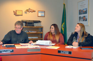 New council member Maria Moreno sits between Scott Olson and Jill Vugteveen after being sworn in December 8. Moreno replaces Lois Rice. This was also Scott Olson’s last meeting serving as a council member. Katie Teachout/staff photos