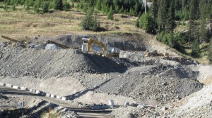 Heavy equipment works with waster ock at the Buckhorn Mine near Chesaw in Okanogan County, Washington.