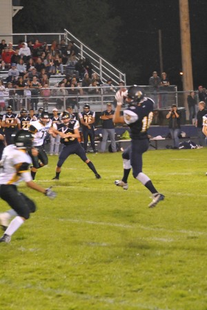 Oroville's Andrew Mieirs pulls down a pass from QB Nathan Hugus. Mieirs ran for 17 yards and a touchdown, as well as two two-point coversions for the night.