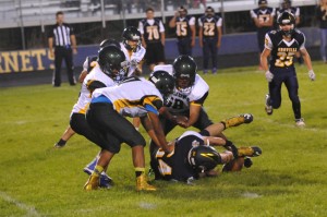 The Hornet's Zane Scott recovers a Liberty Bell fumble to turn the ball back over to the Hornets on in their own territory. 