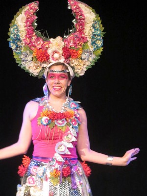 Submitted photo  Chelsea Freeman of Tonasket models the latest in wearable art made from recycled goods at the 2017 Trashion Show. 
