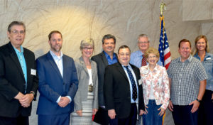 Some of the attendees at the Healthcare and Legislative Summit included: (l-r) Scott Graham, CEO of North Valley and Three Rivers hospitals; John Culton, representative for U.S. Senator Patty Murray; state Senator Linda Parlette (12th District); Jesus Hernandez, CEO of Family Health Centers; Alan Fisher, CEO of Mid-Valley Hospital & Clinic; Peter Rutherford, MD, CEO of Confluence Health; State Senator Shelly Short (7th District); state Representative Mike Steele (12th District); Nicole Kuchenbuch, representing U.S. Congressman Dan Newhouse.