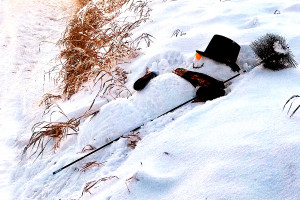 Laura Knowlton/staff photo A lazy snowman takes a rest on a bed of snow in the Okanogan Highlands.