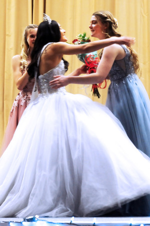 2019 May Festival Queen Julizza Alvarez rushes to hug the newly selected May Festival Queen, Emily Rawley.