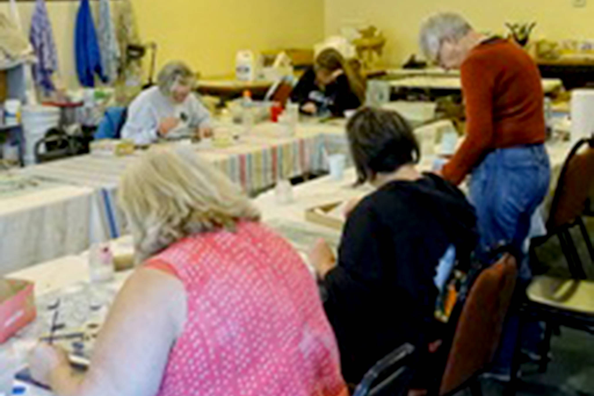 A glass mosaic class in session in 2019. The classes, closed earlier in the year due to COVID-19, will soon start back up at the Art on the Line Art Center in Oroville.