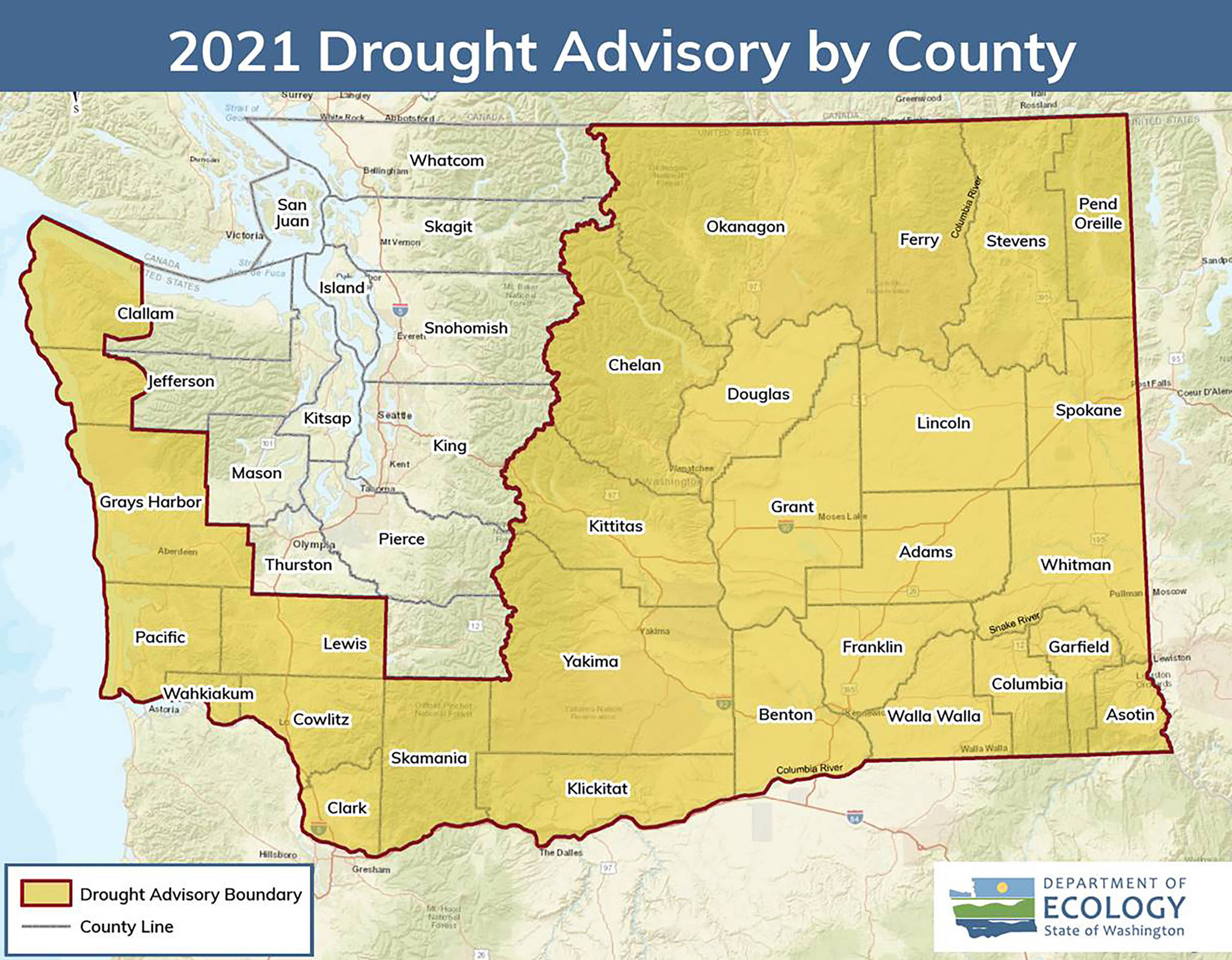 DOE Map
Counties included in the drought advisory as of May 27 are outlined in red.