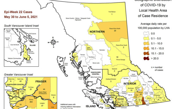 The BC Centre for Disease Control on Thursday, June 9, released its latest numbers for active COVID cases by local health areas in B.C. Illustration: BCCDC