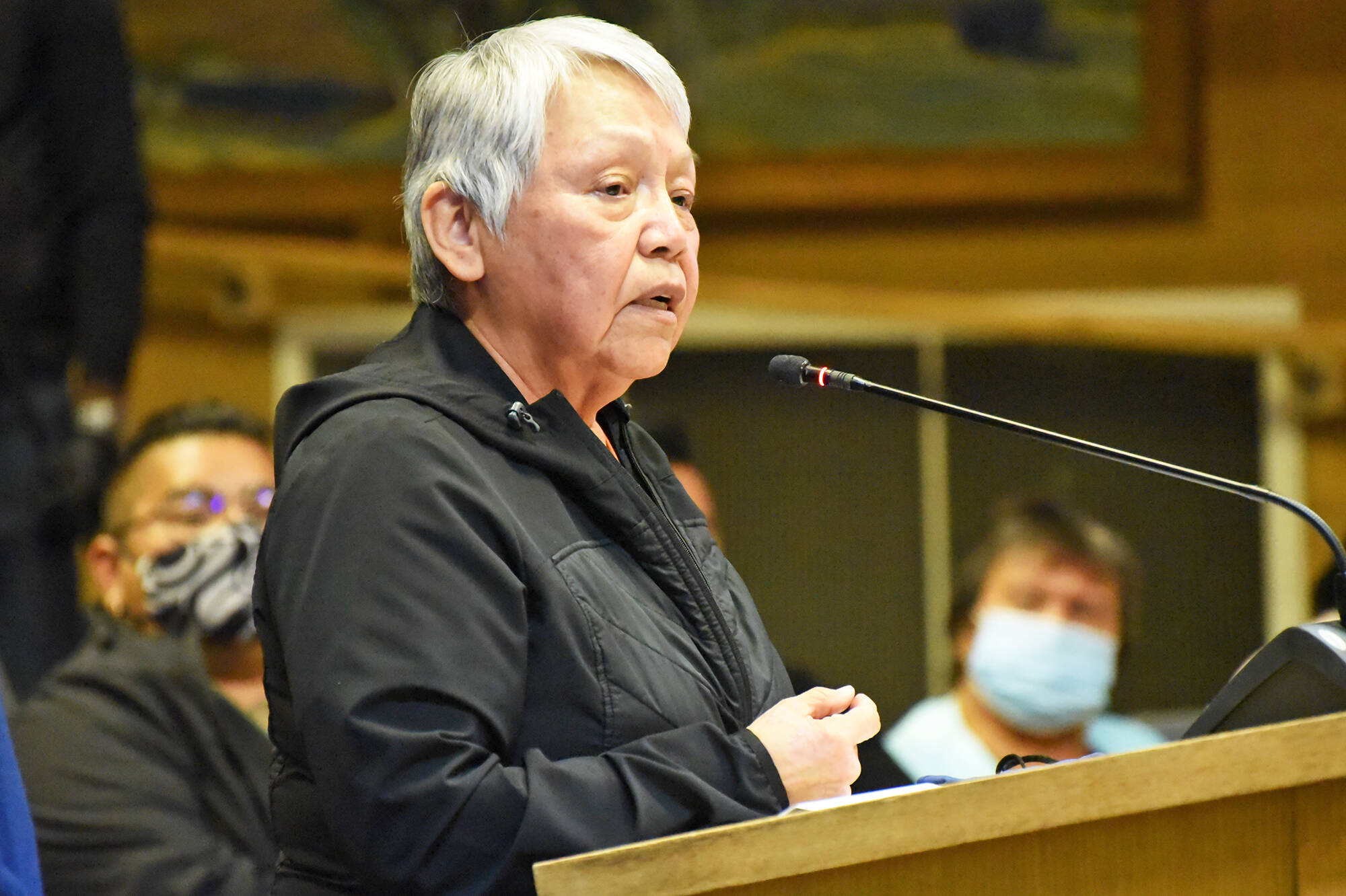 Speaking on behalf of the Williams Lake First Nation was Charlene Belleau. (Angie Mindus photo - Williams Lake Tribune)