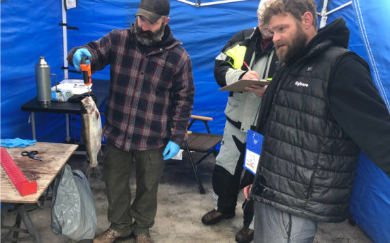 Flynn Glover, from Moses Lake, gets his trout weighed in at the 19th Annual Northwest Ice Fishing Festival held at Sidley Lake near Molson last Saturday, Jan. 14. His fish weighted 2 pounds, three ounces. Taking first place in this year’s competition in the Adult Division was Chris Marcolin. Douglas Vanslyke took first in the Youth Division. The event was sponsored by the Oroville Chamber of Commerce. Read more in this week’s issue of the Gazette-Tribune.
Gary DeVon/staff photo