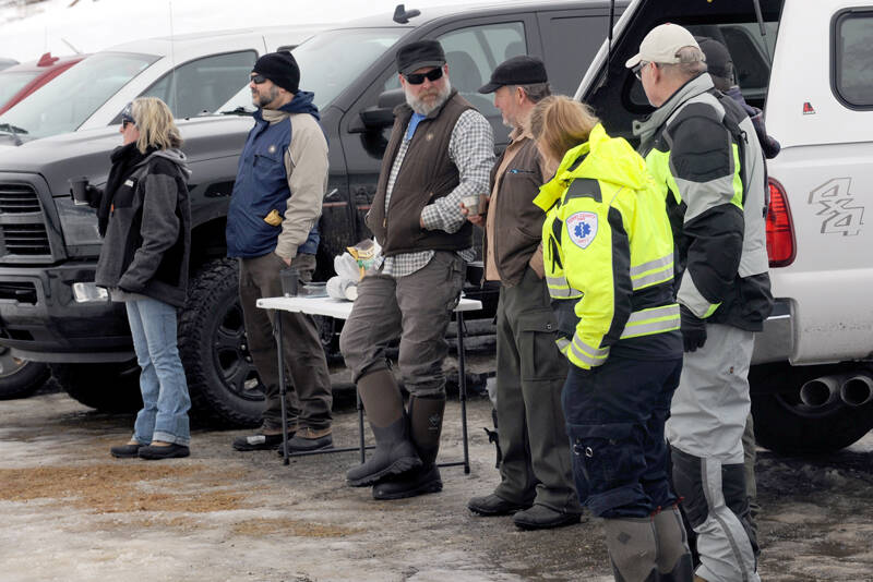 Some of the ice fishing festival crew including Clay Warnstaff, who was the judge for the contest and Adam Beardsley and David Herschlip who helped weigh and measure the fish. Also Angela Larson who helped with event organization and getting sponsors , as well as members of the Ferry County EMS Service.
Gary DeVon/staff photo