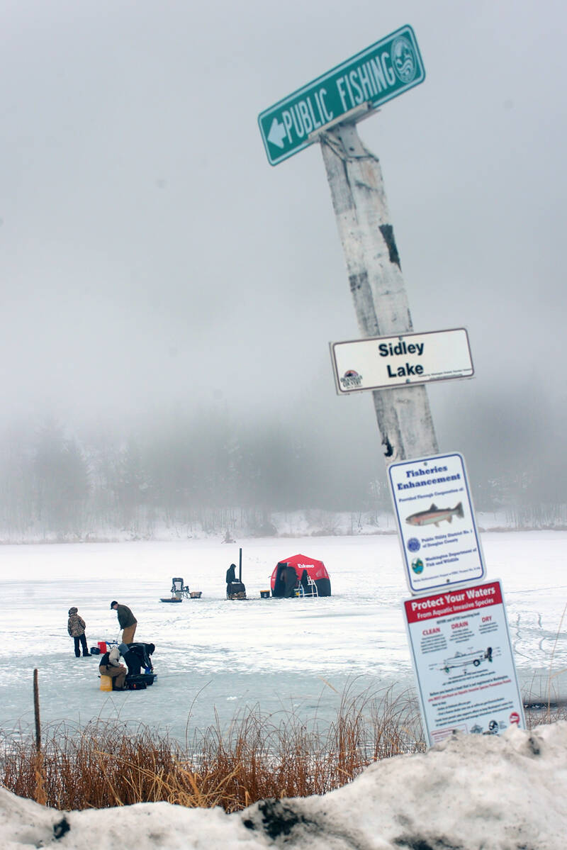 The 19th annual Northwest Ice Fishing Tournament was held at Sidley Lake near Molson Saturday, Jan. 14. Despite being slightly knocked a kilter by a snowplow, this sign seems to say it all. See more photos below.
<ins>Gary DeVon/staff photo </ins>