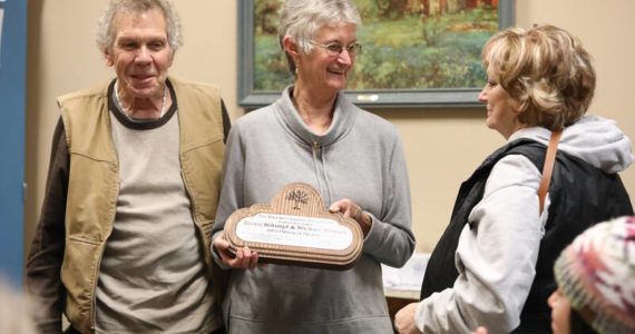 Karen Schimf and Michael Stewart are named Tonasket’s Citizens of the Year by the Tonasket Chamber of Commerce. The couple accepted their award Tuesday, Jan. 24. Laura Knowlton/staff photo