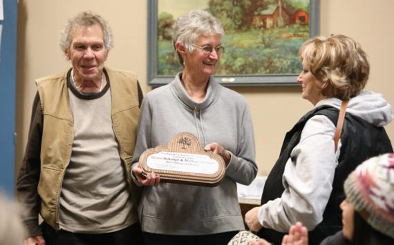 Karen Schimf and Michael Stewart are named Tonasket’s Citizens of the Year by the Tonasket Chamber of Commerce. The couple accepted their award Tuesday, Jan. 24. Laura Knowlton/staff photo