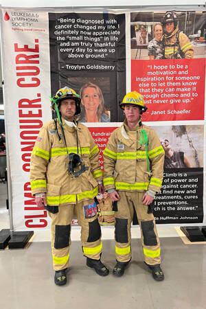 Tonasket Firefighters Lee and Gasho climbed 69 floors to the top of Seattle's tallest building, the Columbia Center, with 2000 others, in support of blood cancer research and patient care.