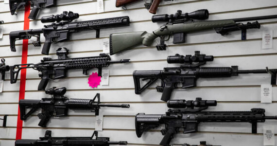 Guns for rent at the Bellevue Indoor Gun Range on Monday, Aug. 22, 2022. The Washington legislature has passed a ban on assault-style rifles. Amanda Snyder/Crosscut photo