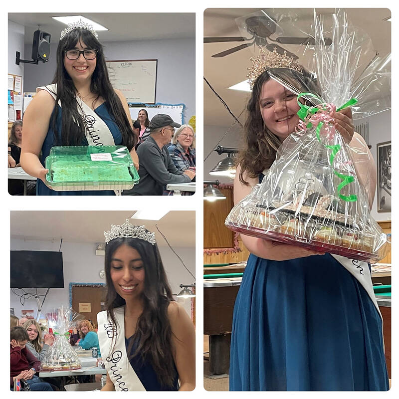 The Oroville May Festival Royalty, Queen Lauren Rawley and Princesses Aracili Esquivel and Deana Lohnes, are expressing their appreciation to everyone that came out and supported the spaghetti fundraiser and auction they put on Saturday, April 8. The are also grateful to those that donated food for the dinner and for the desserts that were auctioned. The dinner and auction brought in $1,445 to help with expenses for the parades they will be attending.
<em>Submitted photos </em>