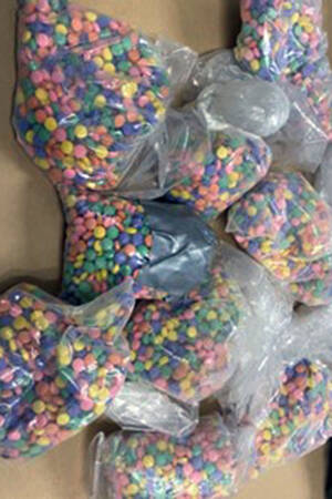 Some of the illegal pills seized after several warrants were served in the rural areas outside of Oroville.