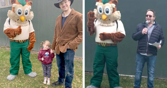 Woodsy Owl meets Madilyn Weaver and Mayor Ed Naillon.