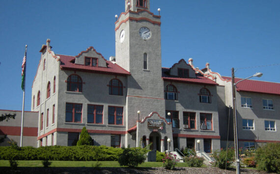 The Okanogan County Courthouse was cleared Wednesday, Aug. 3, after an unidentified substance was found by election officials in the Okanogan County Auditor’s Office. <em>Gary DeVon/GT file photo</em>