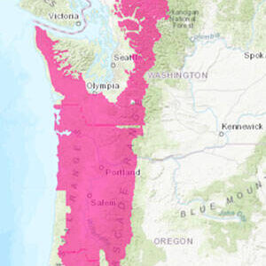 Red Flag Warnings, indicating critical fire weather conditions, have been issued for the Pacific Northwest. NWS illustration