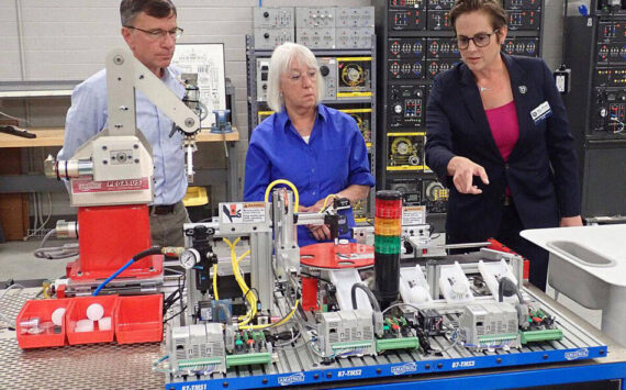 U.S. Sen. Patty Murray (center) and Rick Luebbe (left), CEO of Group14 Technologies, hear from Big Bend Community College president Dr. Sara Thompson Tweedy about vocational and technology training during an Aug. 2 visit to the schools Workforce Education Services department. Randy Bracht | The Center Square