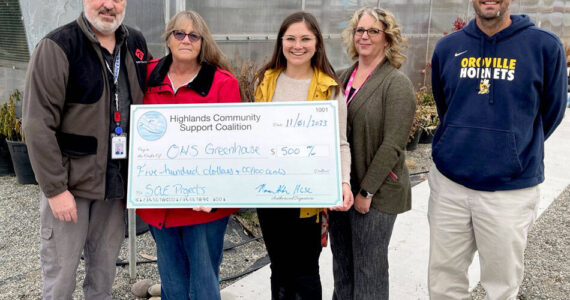 Pictured, l-r, Marcus Alden, Chairperson of the HCSC; Laura Robinson, HCSC Treasurer; Ali Covey, OHS SAE CTE Instructor; Linda Achondo, OHS Principal and Jeff Hardesty, Oroville School District Superintendent. Submitted photo