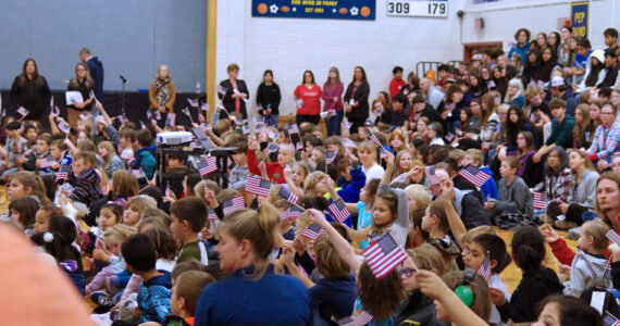 Oroville School District students and staff gathering in the High School Gym to celebrate local Veterans. Bryon Zeski/submitted photos