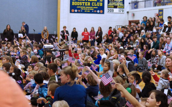 Oroville School District students and staff gathering in the High School Gym to celebrate local Veterans. Bryon Zeski/submitted photos