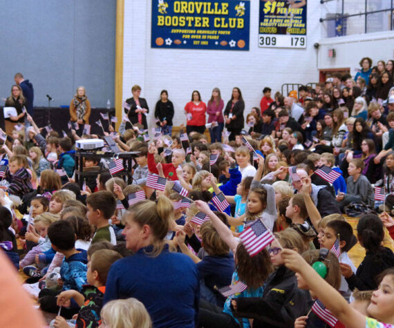 Oroville School District students and staff gathering in the High School Gym to celebrate local Veterans. Bryon Zeski/submitted photos
